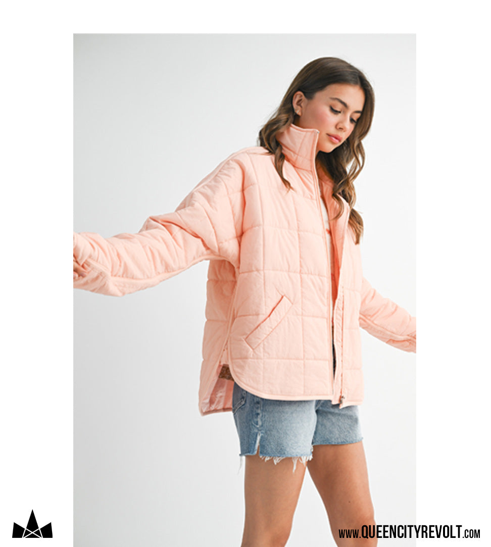 Boxy Puffer Jacket, Peach