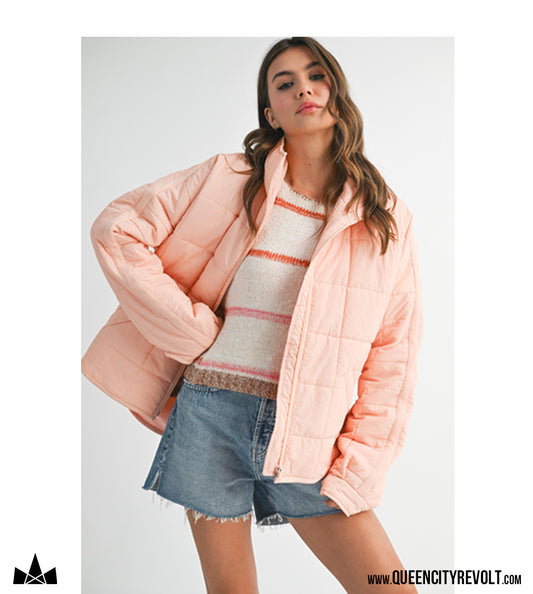 Boxy Puffer Jacket, Peach