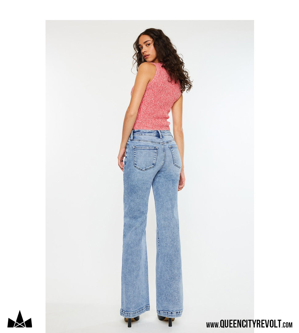 Women's High Rise Flare Jeans, Acid Wash