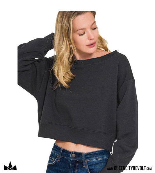 Women's Fleece Boatneck Sweatshirt, Black