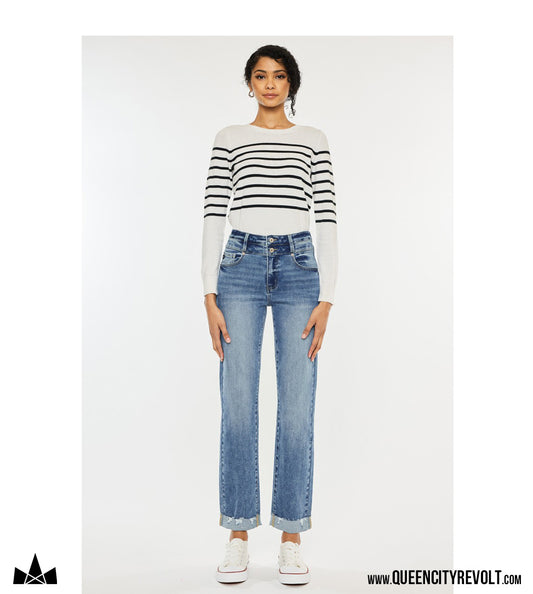 Women's High Waisted Slim Straight Jeans, Medium Wash