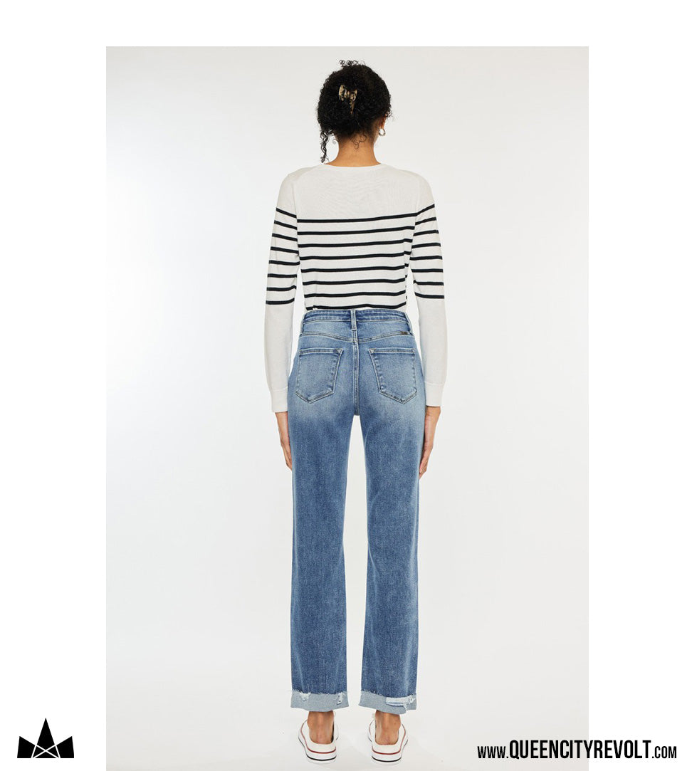 Women's High Waisted Slim Straight Jeans, Medium Wash