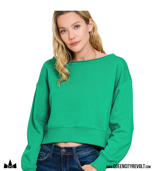Women's Fleece Boatneck Sweatshirt, Green