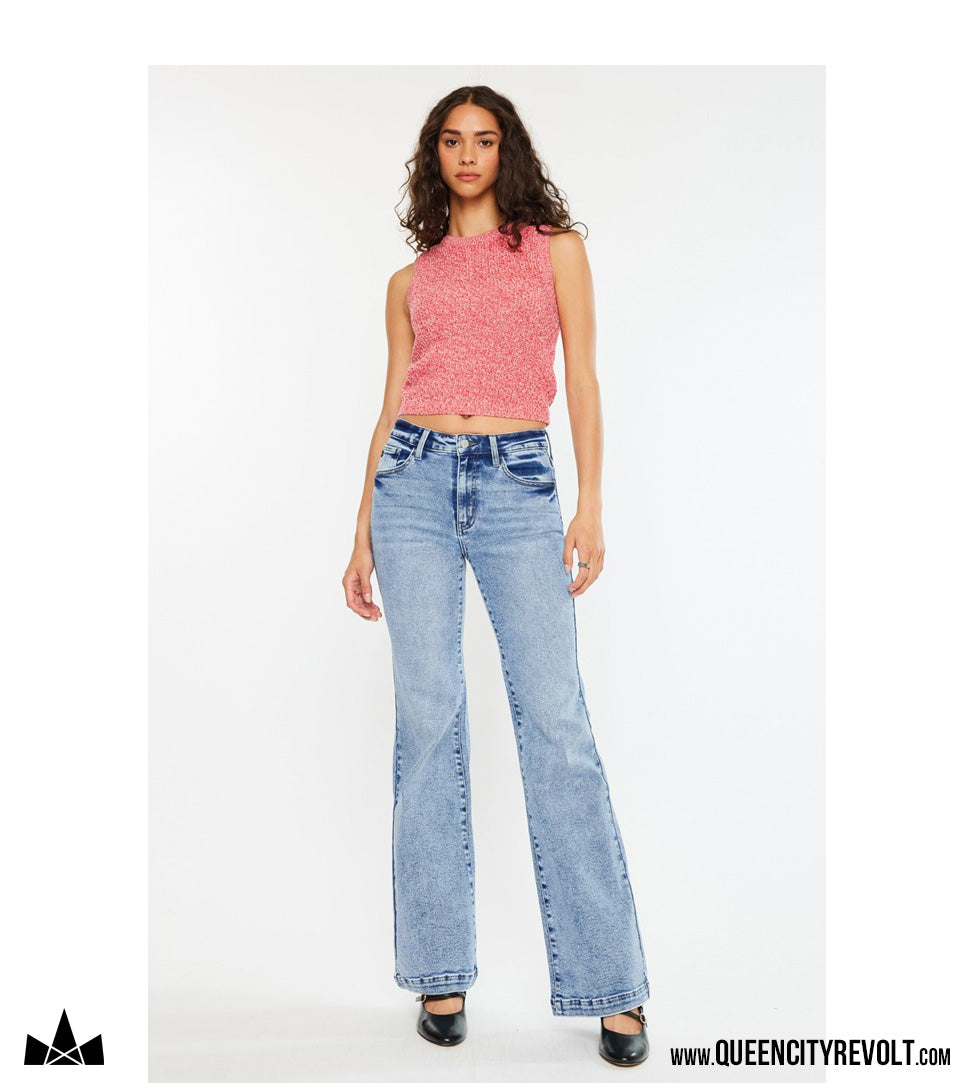 Women's High Rise Flare Jeans, Acid Wash