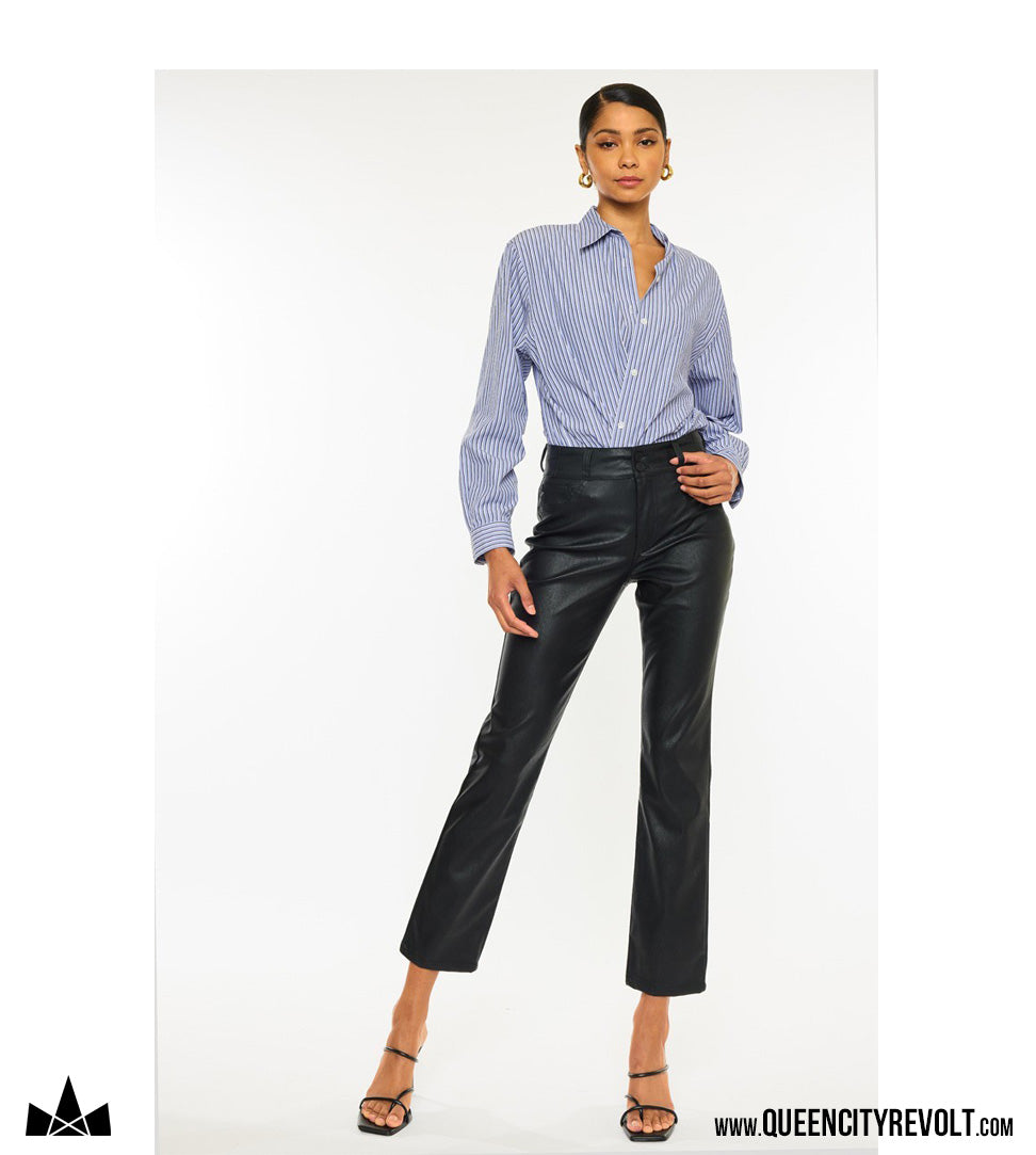 Women's High Rise Leather Skinny Straight, Black