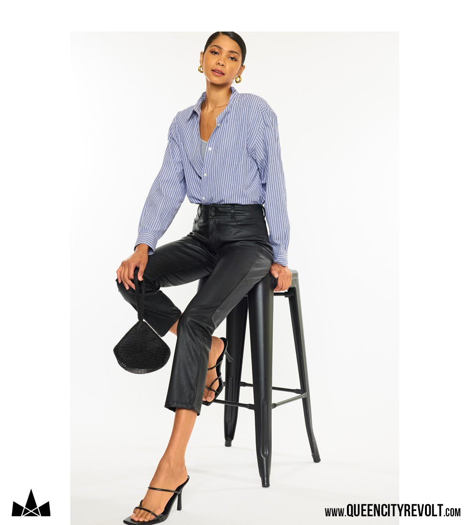 Women's High Rise Leather Skinny Straight, Black