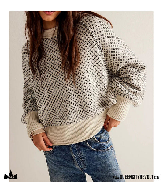 Women's Knit Sweater, Black/Ivory