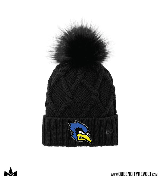STJB Dry Ridge, Faux Fur Pom Knit Beanie, Black