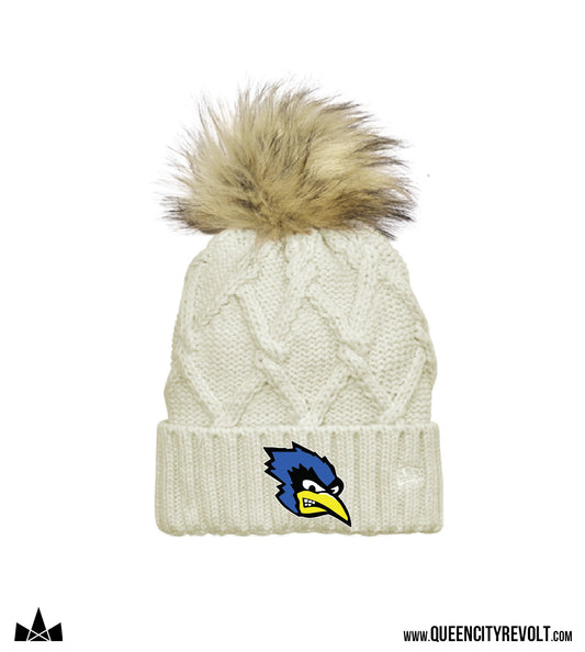 STJB Dry Ridge, Faux Fur Pom Knit Beanie, Ivory