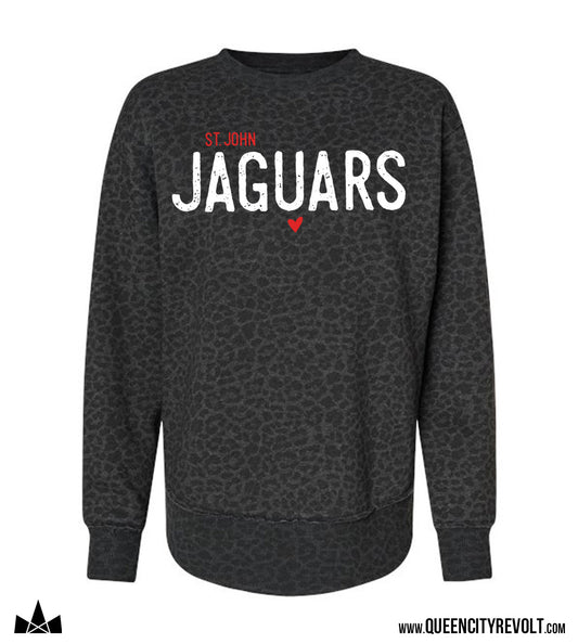 STJB Women's Crew Sweatshirt, Black Leopard