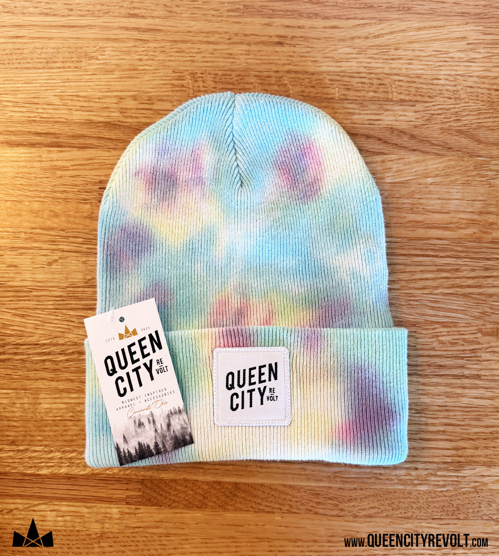 Tie Dye Knit Cuff Beanie, Pastel