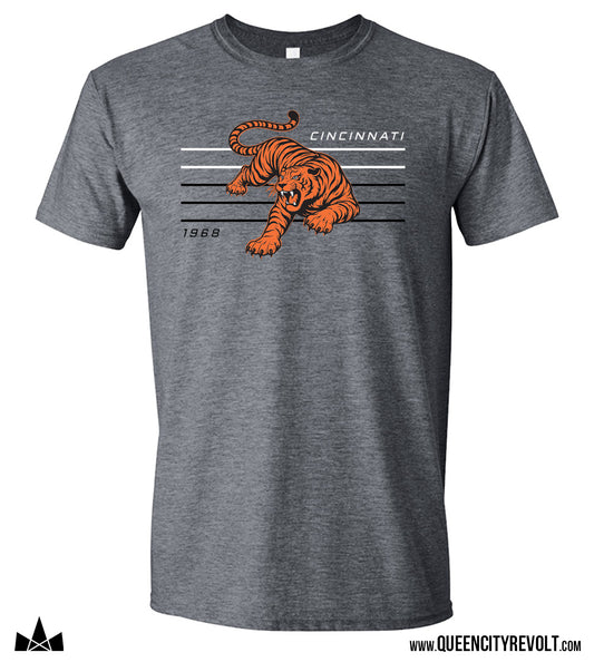Cincinnati Football Tiger Lines Tshirt, Grey