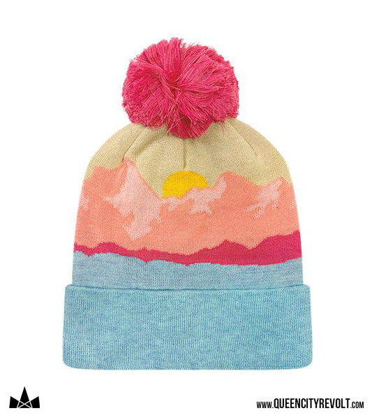 Knit Pom Beanie, Pink/Blue
