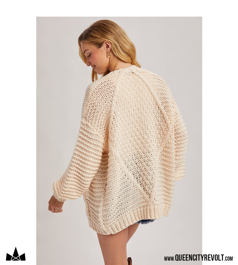 Women's Cable Knit Sweater, Ivory