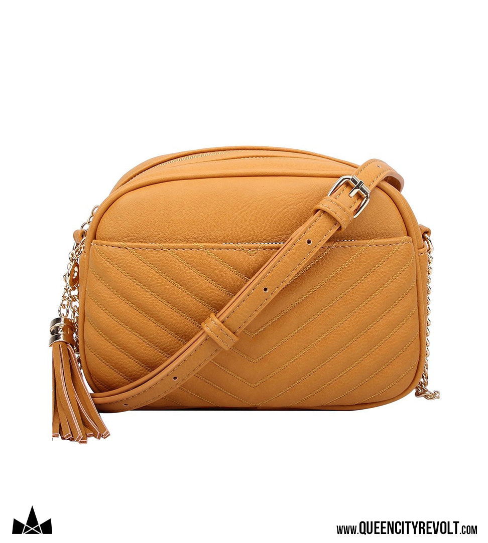 Double Zip Crossbody Purse, Mustard