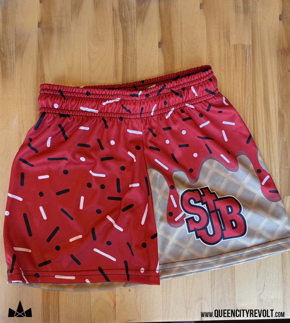 STJB Adult Drip Shorts, Red/Tan