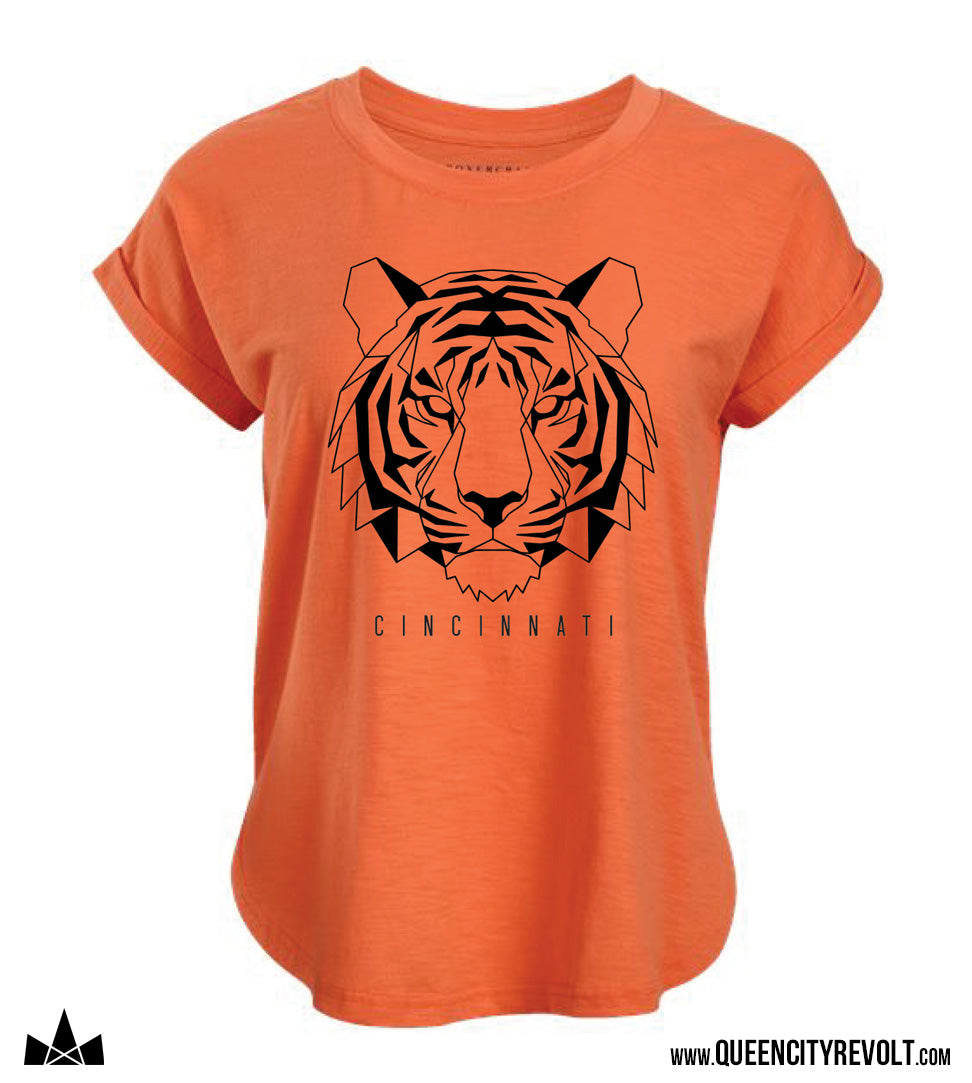 Cincinnati Football Geo Tiger Women's Tshirt, Orange