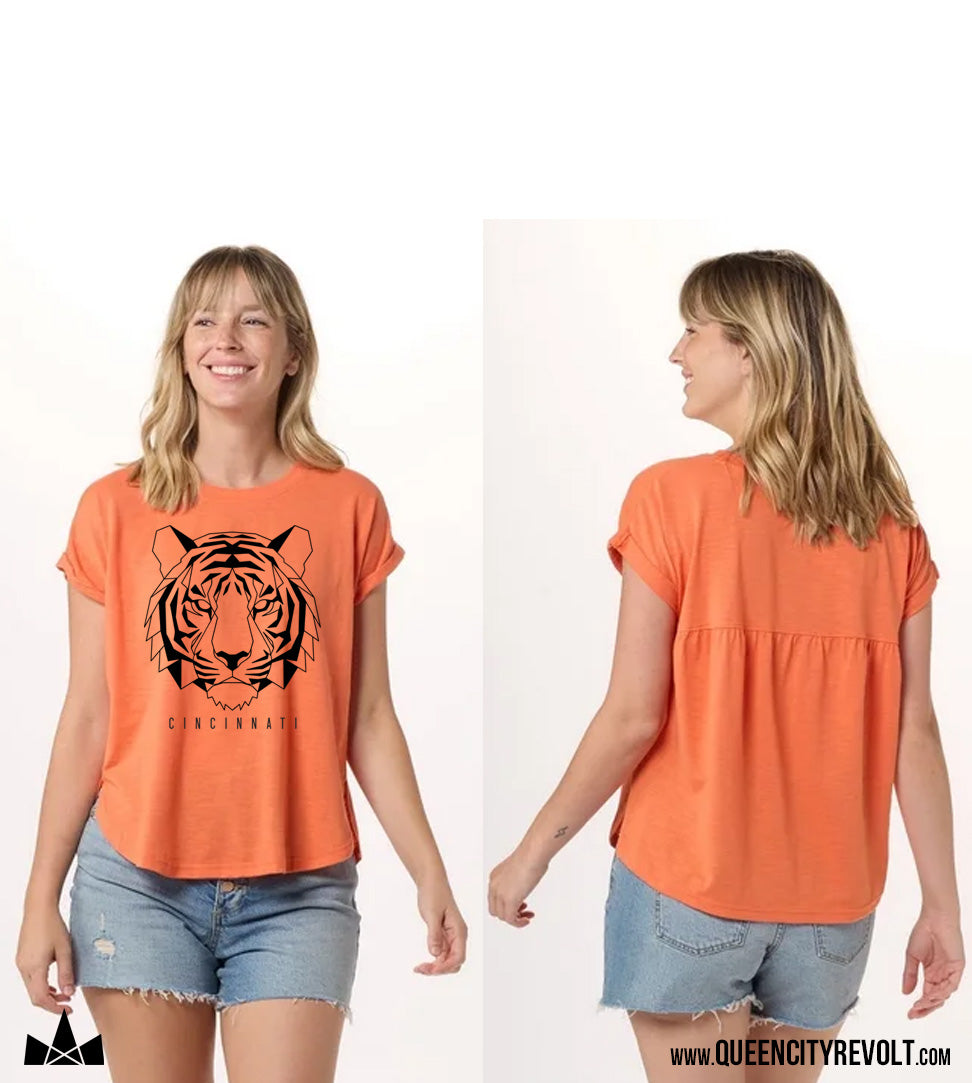 Cincinnati Football Geo Tiger Women's Tshirt, Orange