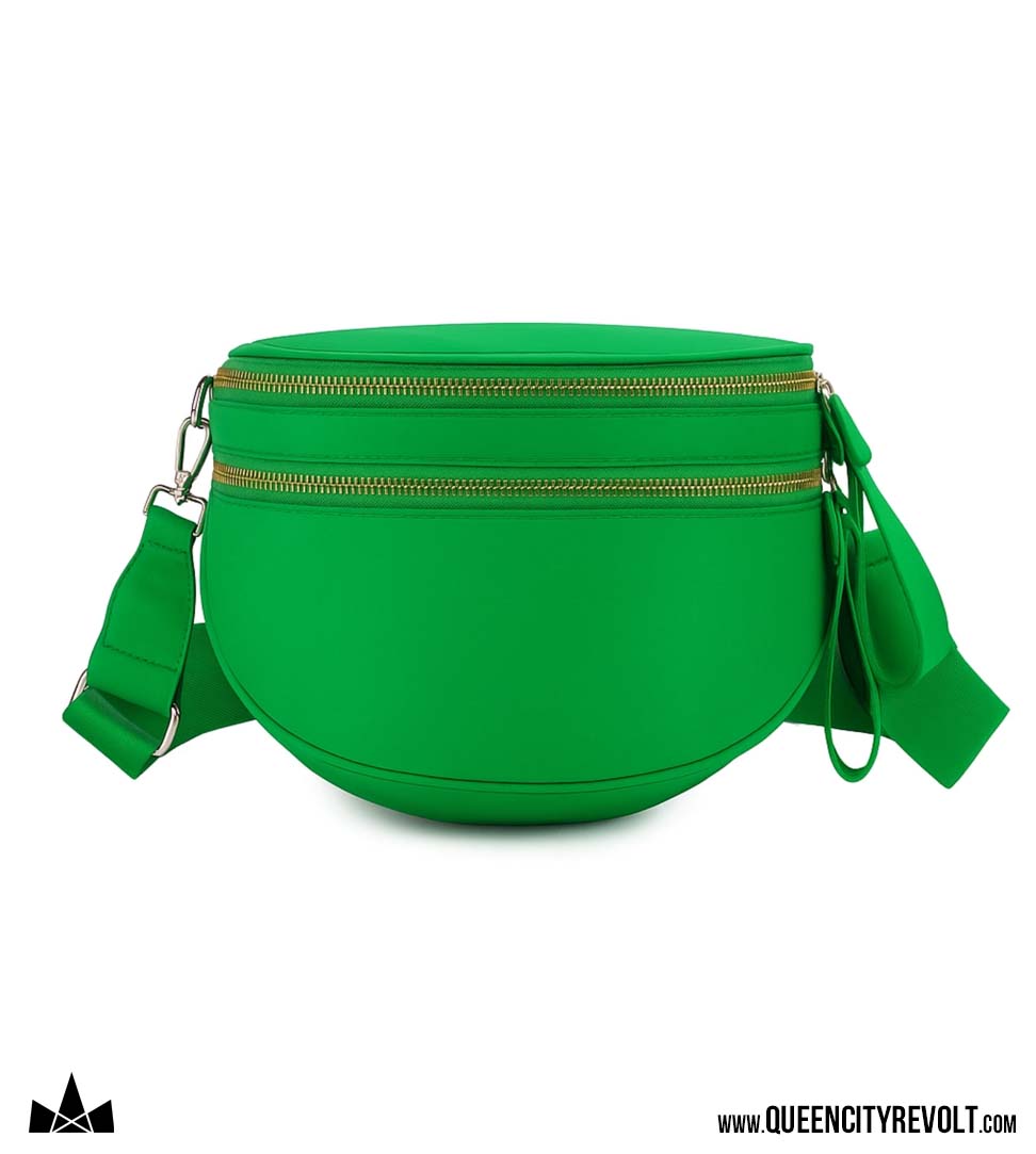 Double Zip Oversized Nylon Crescent Sling, Green