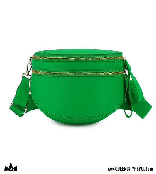 Double Zip Oversized Nylon Crescent Sling, Green