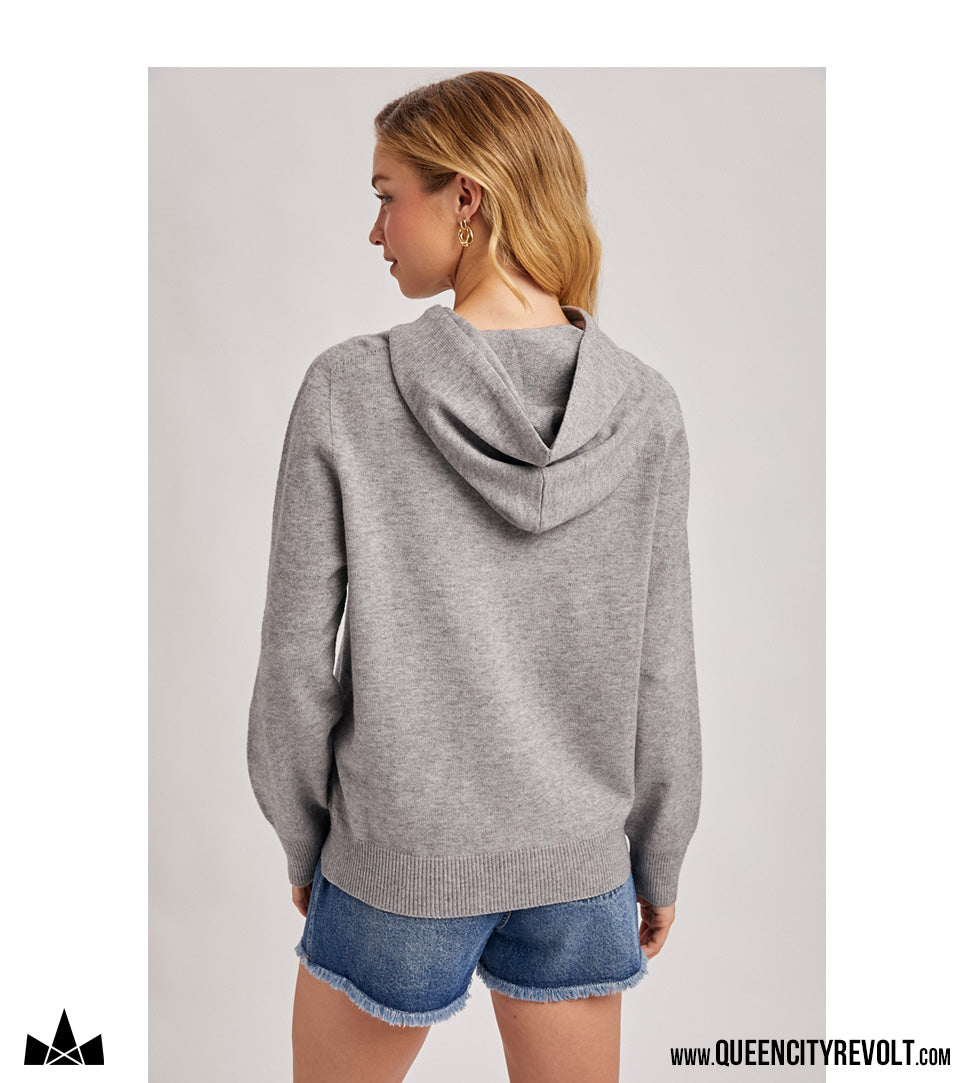 Women's Knit Sweater Hoodie, Oatmeal