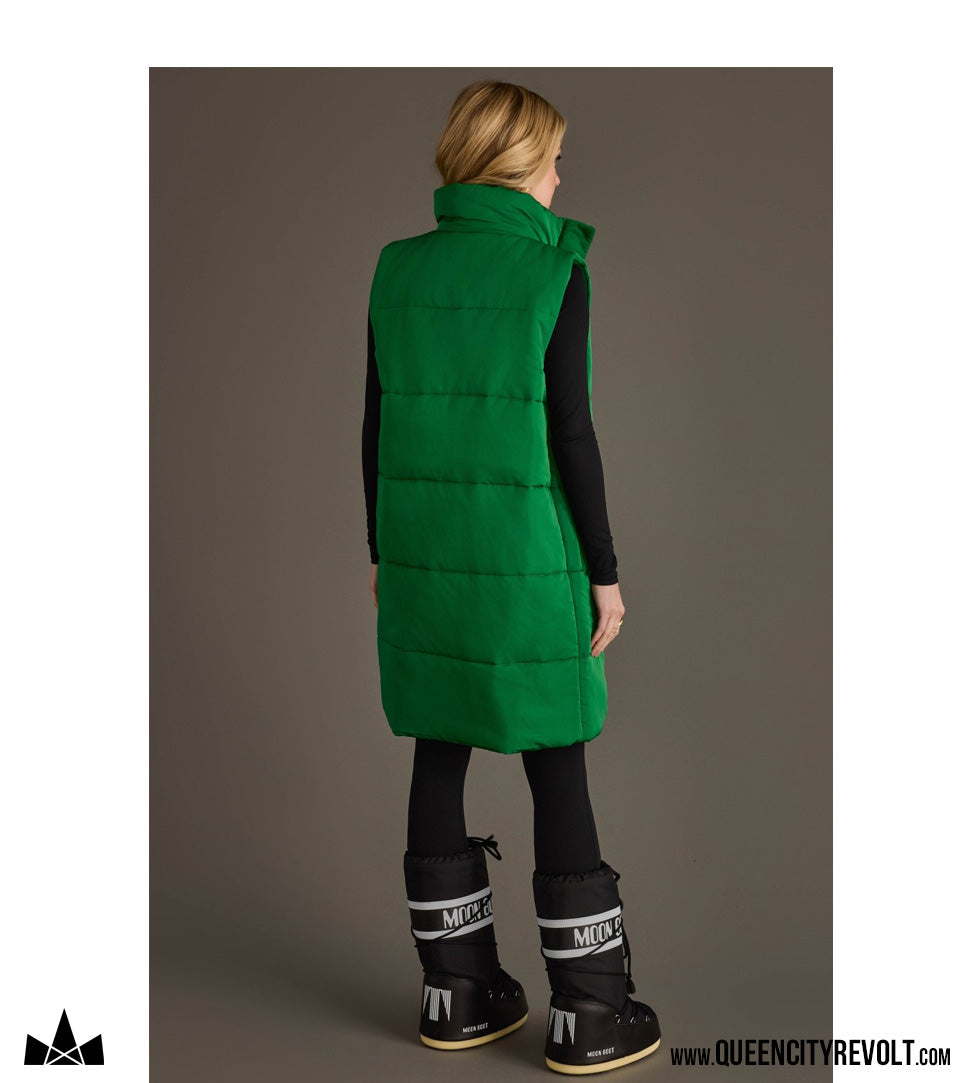 Women's Long Puffer Vest, Green