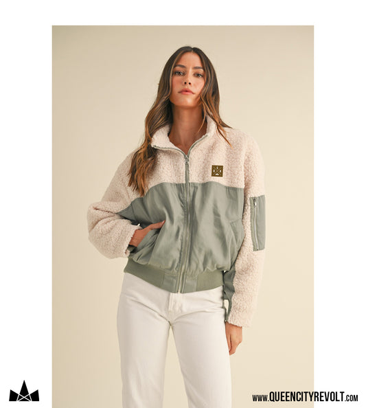 Women's Bomber Sherpa, Oatmeal/Mint