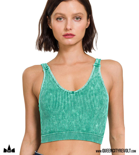 Ribbed Bra / Cropped Tank, Green
