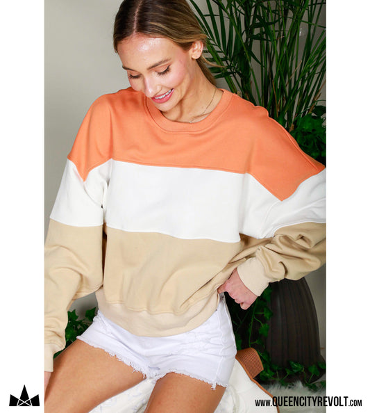 Women's Oversized Colorblock Sweatshirt, Orange