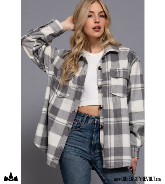 Women's Fleece Jacket, Grey/White