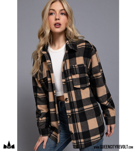Women's Fleece Jacket, Tan/Black