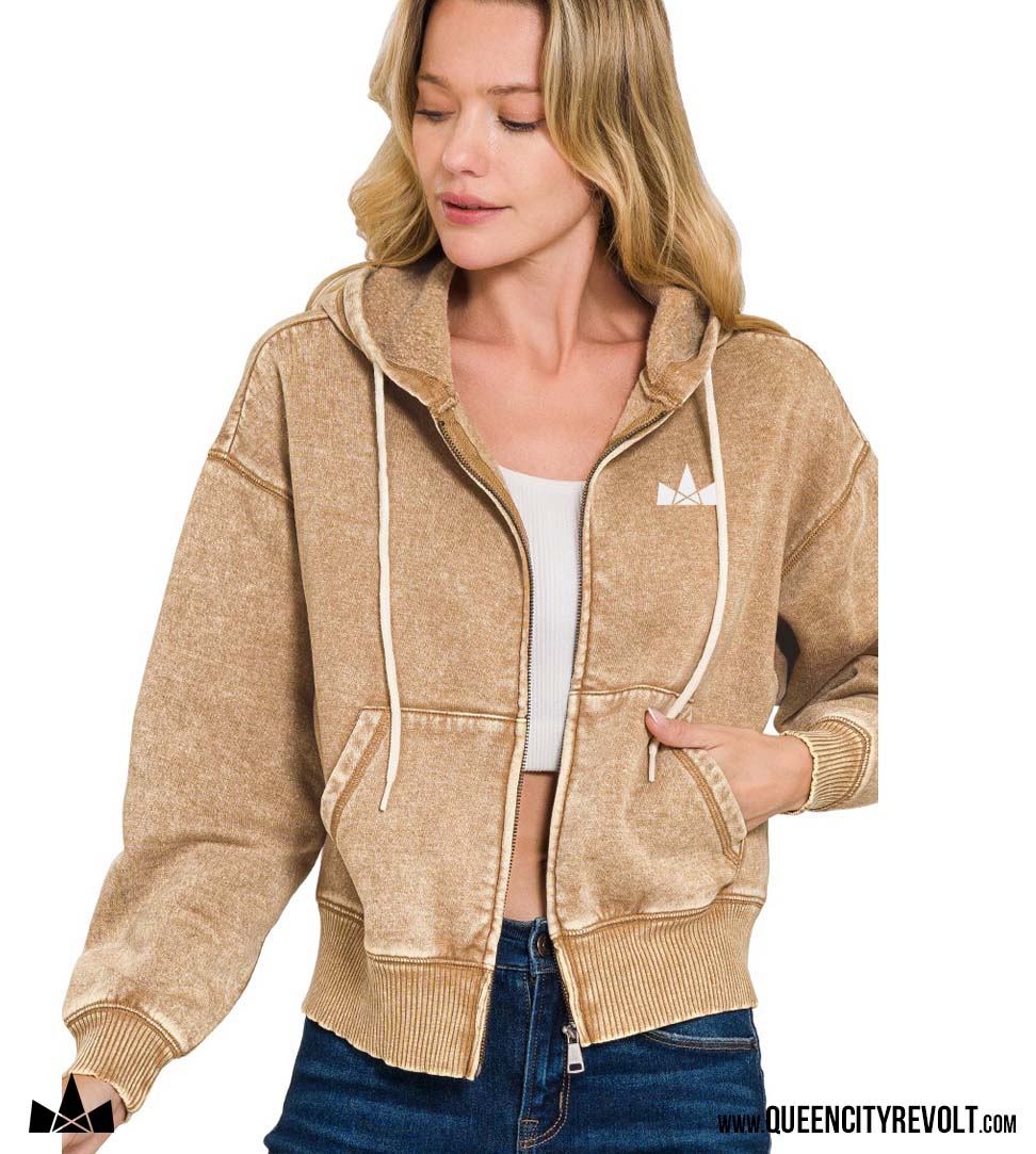 QCR Women's Zip Up Hoodie, Tan
