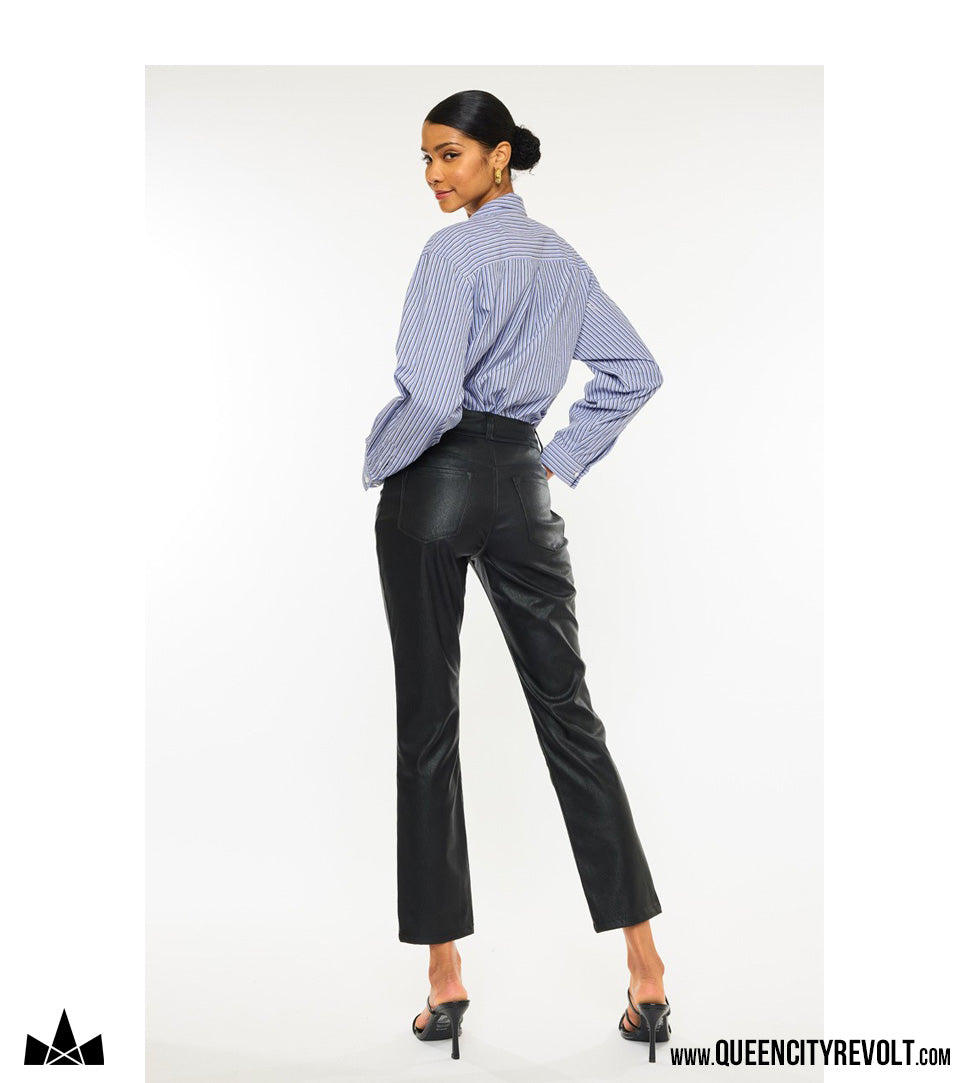 Women's High Rise Leather Skinny Straight, Black