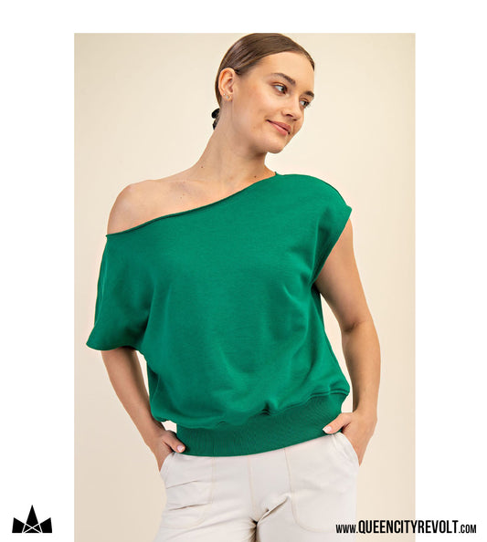 Women's Off-Shoulder Shirt, Kelly Green
