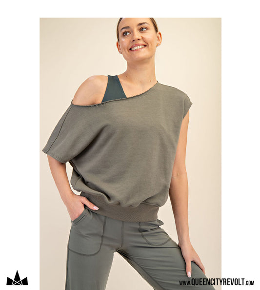 Women's Off-Shoulder Shirt, Olive