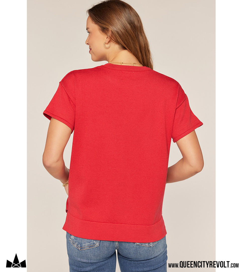 Women's Ohio Short Sleeve Sweater, Red