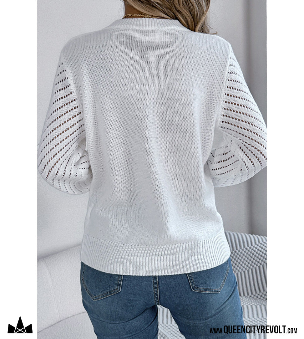 Women's Knit Sweater, White