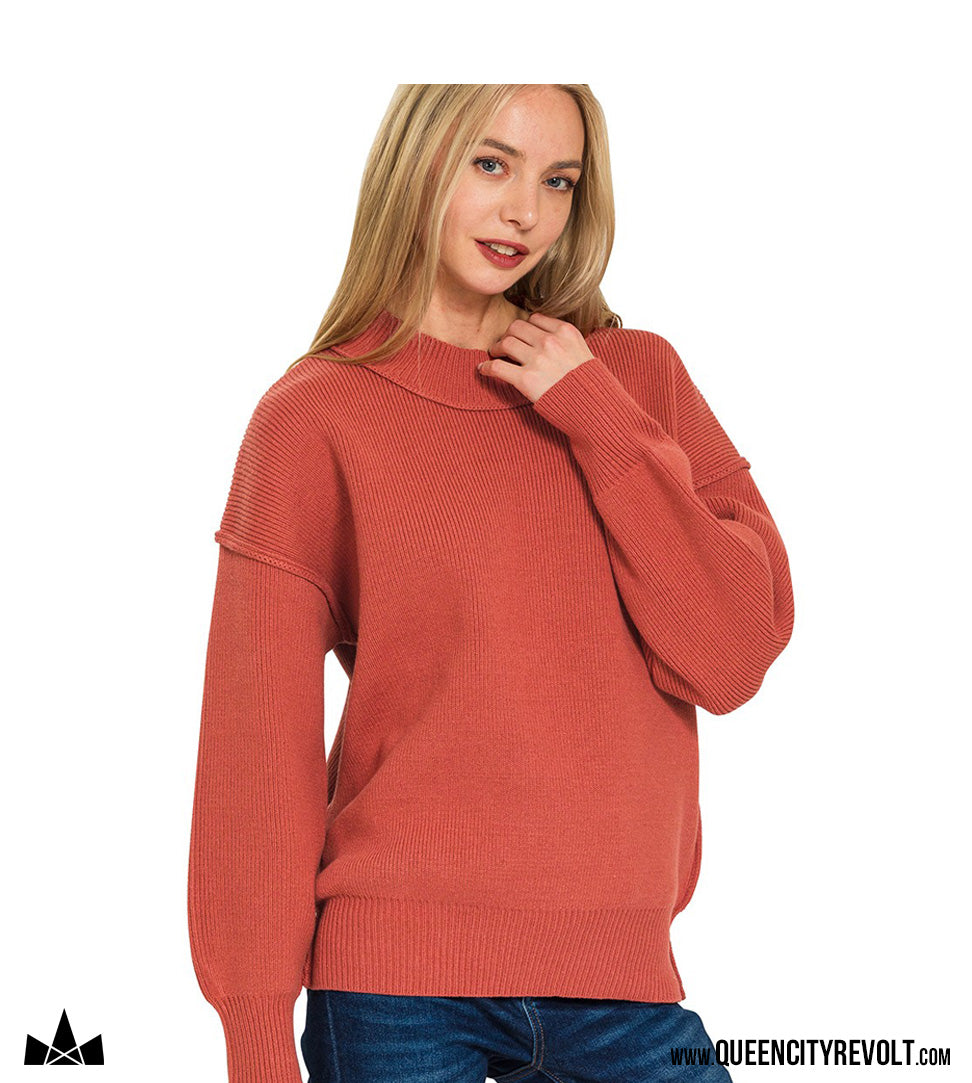 Women's Wide Collar Sweater, Rust