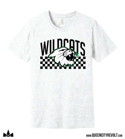 Harrison Wildcats Checkered Tshirt, Light Grey